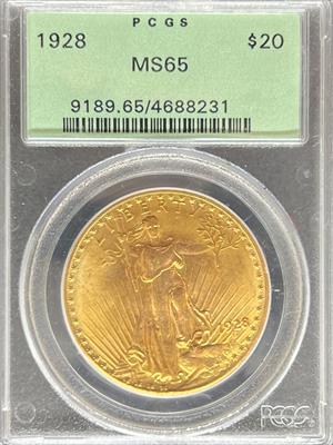 1928 $20 St Gaudens MS65 PCGS OGH