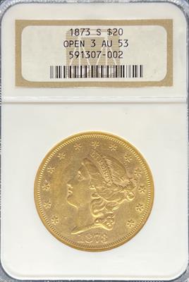 1873-S Open 3 $20 Liberty AU53 NGC