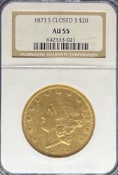 1873-S Closed 3 $20 Liberty AU55 NGC