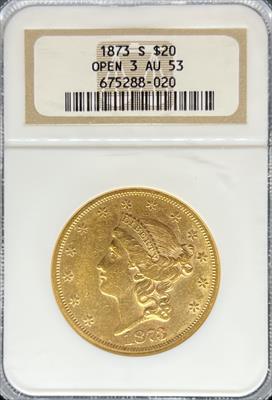 1873-S Open 3 $20 Liberty AU53 NGC
