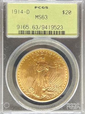 1914-D $20 St Gaudens MS63 PCGS OGH