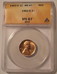 1962 D Lincoln Memorial Cent MS67 RED ANACS