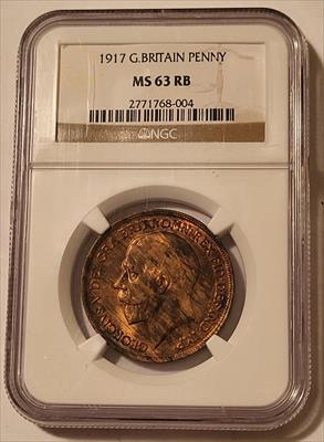 Great Britain George V 1917 Penny MS63 RB NGC