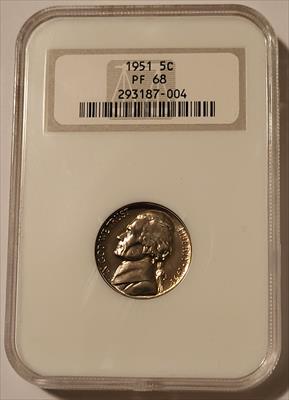 1951 Jefferson Nickel PF68 NGC OH Light Patina Low Proof Mintage
