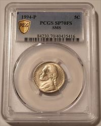 1994 P Jefferson Nickel SMS SP70 FS PCGS GSH rv Toning