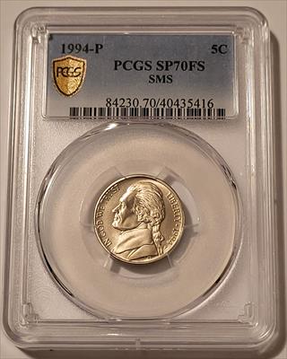 1994 P Jefferson Nickel SMS SP70 FS PCGS GSH rv Toning