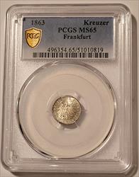 Germany States Era Frankfurt 1863 Silver Kreuzer MS65 PCGS GSH