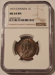 Canada George V 1913 Large Cent MS64 BN NGC