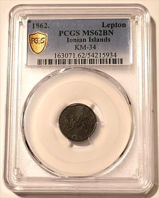 Ionian Islands (British) 1862 Lepton MS62 BN PCGS