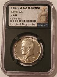 1989 D Kennedy Half Dollar MS67 NGC Retro Holder Original Bag Fragment