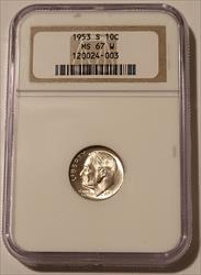 1953 S Roosevelt Dime MS67 W NGC Blast White