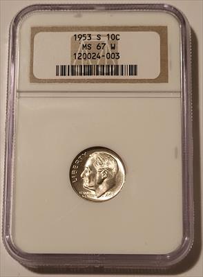 1953 S Roosevelt Dime MS67 W NGC Blast White
