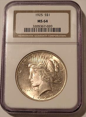 1925 Peace Silver Dollar VAM-1T TOP-50 Missing Rays (Stickered Reverse) R6 MS64 NGC