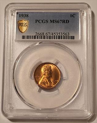 1938 Lincoln Wheat Cent MS67 RED PCGS GSH
