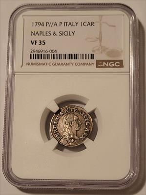 Italy States Naples & Sicily Silver 1794 P AP 10 Grana  (1 Carlino) VF35 NGC 