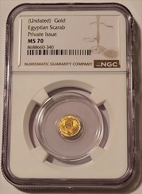Egyptian Scarab Undated Gold Token 1/200 oz Private Issue MS70 NGC