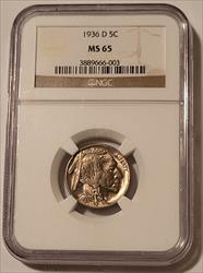 1936 D Buffalo Nickel MS65 NGC Toning