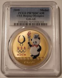 2008 USA Beijing Olympic Gilt AE Medal Colorized Proof PR70 DCAM PCGS