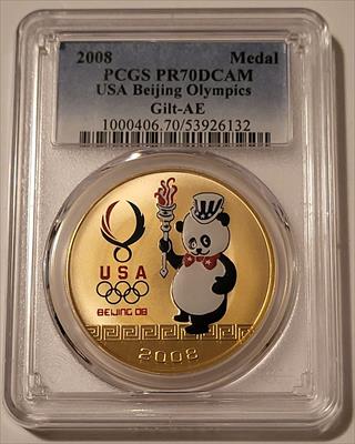 2008 USA Beijing Olympic Gilt AE Medal Colorized Proof PR70 DCAM PCGS