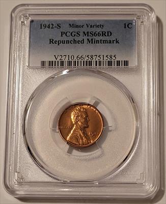 1942 S Lincoln Wheat Cent RPM Minor Variety MS66 RED PCGS