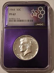 1964 Kennedy Silver Half Dollar Proof PF67 NGC Purple Bee Frame Holder