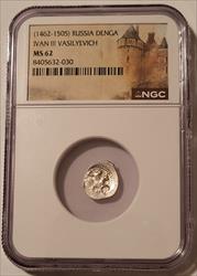 Russia Ivan III Vasilyevich (1462-1505) Silver Denga MS62 NGC