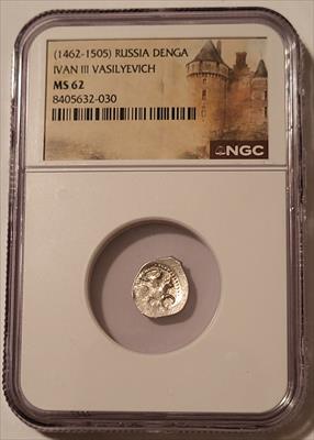 Russia Ivan III Vasilyevich (1462-1505) Silver Denga MS62 NGC