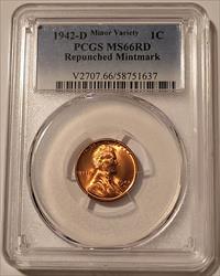 1942 D Lincoln Wheat Cent RPM Minor Variety MS66 RED PCGS