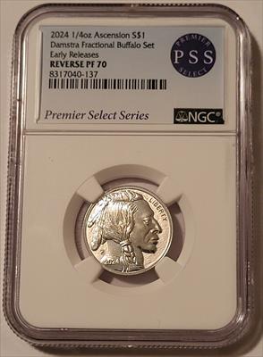 Ascension Island 2024 Dollar 1/4 oz Silver Damstra Buffalo Reverse Proof PF70 NGC ER