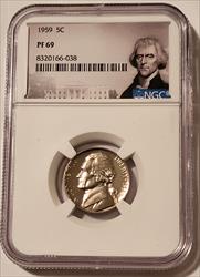 1959 Jefferson Nickel Proof PF69 NGC Portrait Label
