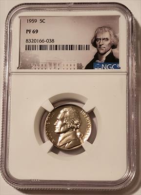 1959 Jefferson Nickel Proof PF69 NGC Portrait Label
