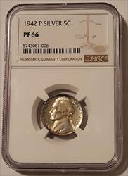 1942 P Jefferson Silver Nickel PF66 NGC Toning Low Proof Mintage