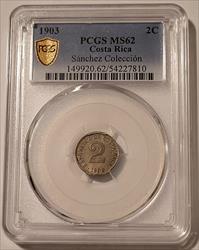 Costa Rica 1903 2 Centimos MS62 PCGS GSH