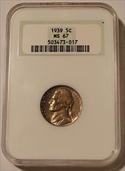 1939 Jefferson Nickel MS67 NGC OH Toning