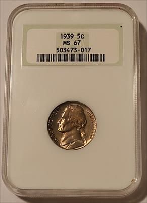 1939 Jefferson Nickel MS67 NGC OH Toning