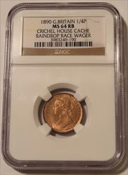 Great Britain Victoria 1890 Farthing MS64 RB Crichel House Cache Raindrop Race Wager