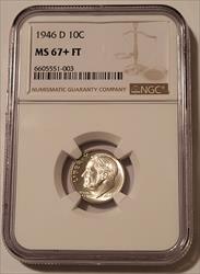 1946 D Roosevelt Dime MS67+ FT NGC