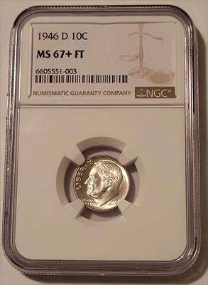 1946 D Roosevelt Dime MS67+ FT NGC