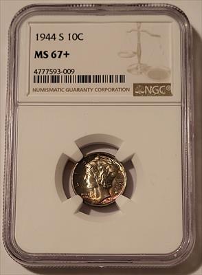 1944 S Mercury Dime MS67+ NGC Nice Obverse Toning