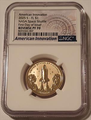 2025 S American Innovation Dollar Florida - NASA Space Shuttle Reverse Proof PF70 NGC FDI