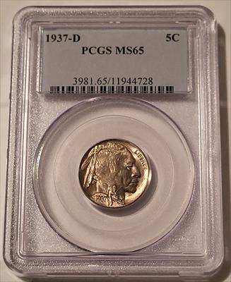 1937 D Buffalo Nickel MS65 PCGS Light Toning