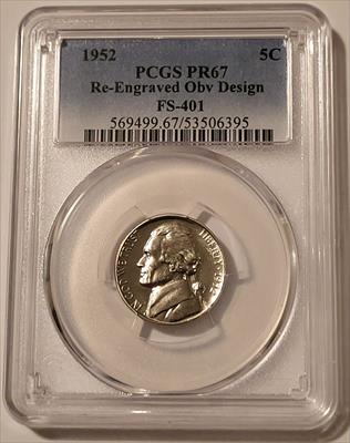 1952 Jefferson Nickel Re-Engraved Obverse Design FS-401 Proof PR67 PCGS