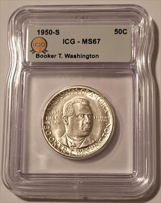 1950  S Booker T Washington Commemorative Silver Half Dollar MS67 ICG