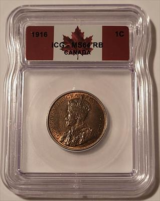 Canada George VI 1916 Large Cent MS64 RB ICG Flag Label
