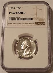 1953 Washington Quarter Proof PR67 Cameo NGC
