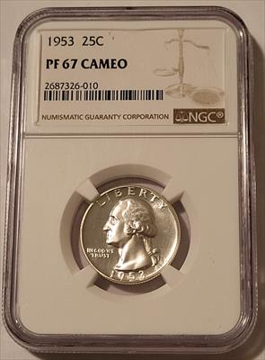 1953 Washington Quarter Proof PR67 Cameo NGC