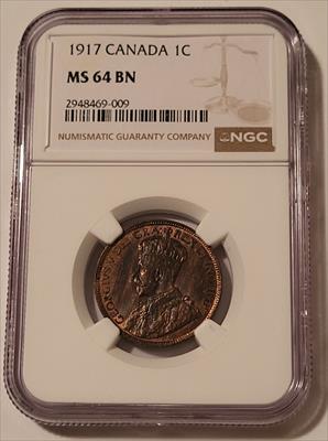 Canada George V 1917 Large Cent MS64 BN NGC