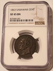 Sarawak (Malaysia) James Brooke 1863 Cent XF45 BN NGC