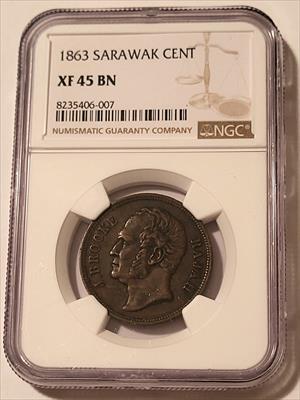 Sarawak (Malaysia) James Brooke 1863 Cent XF45 BN NGC