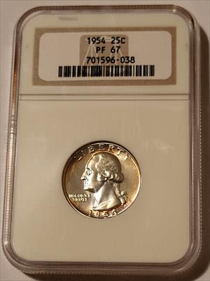 1954 Washington Quarter Proof PF67 NGC Nice Toning